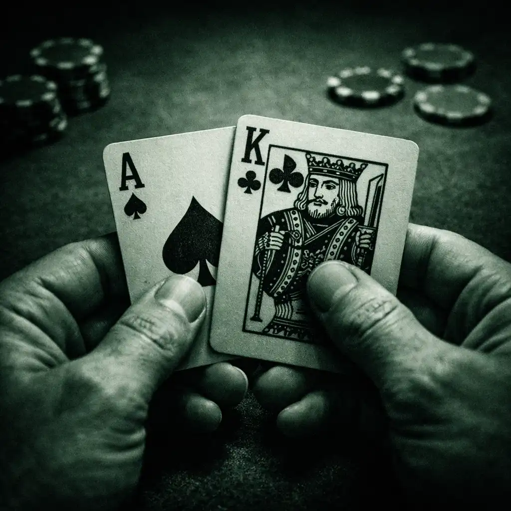 Ręce gracza trzymające karty blackjacka