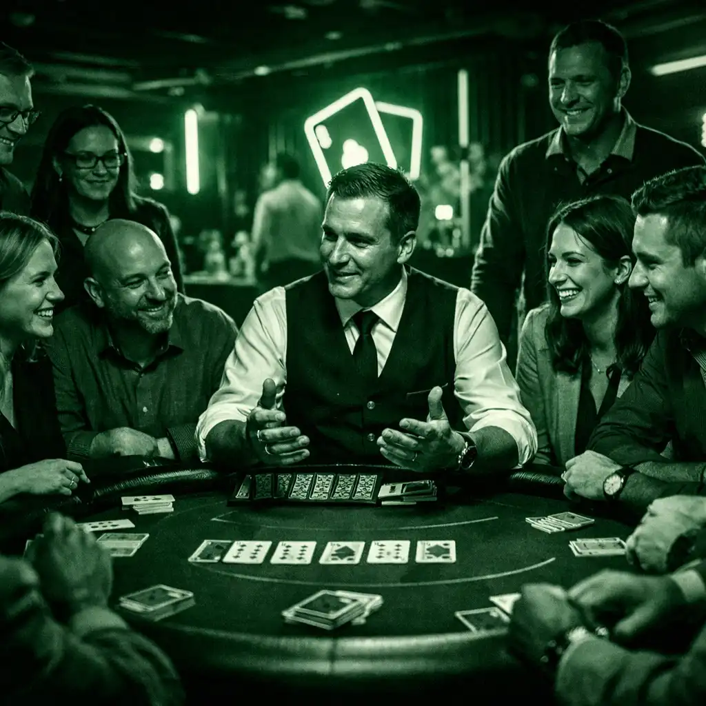 Profesjonaliści przy stole pokerowym podczas eventu firmowego