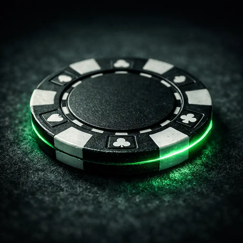 Żeton pokerowy na ciemnym stole z neonowym blaskiem