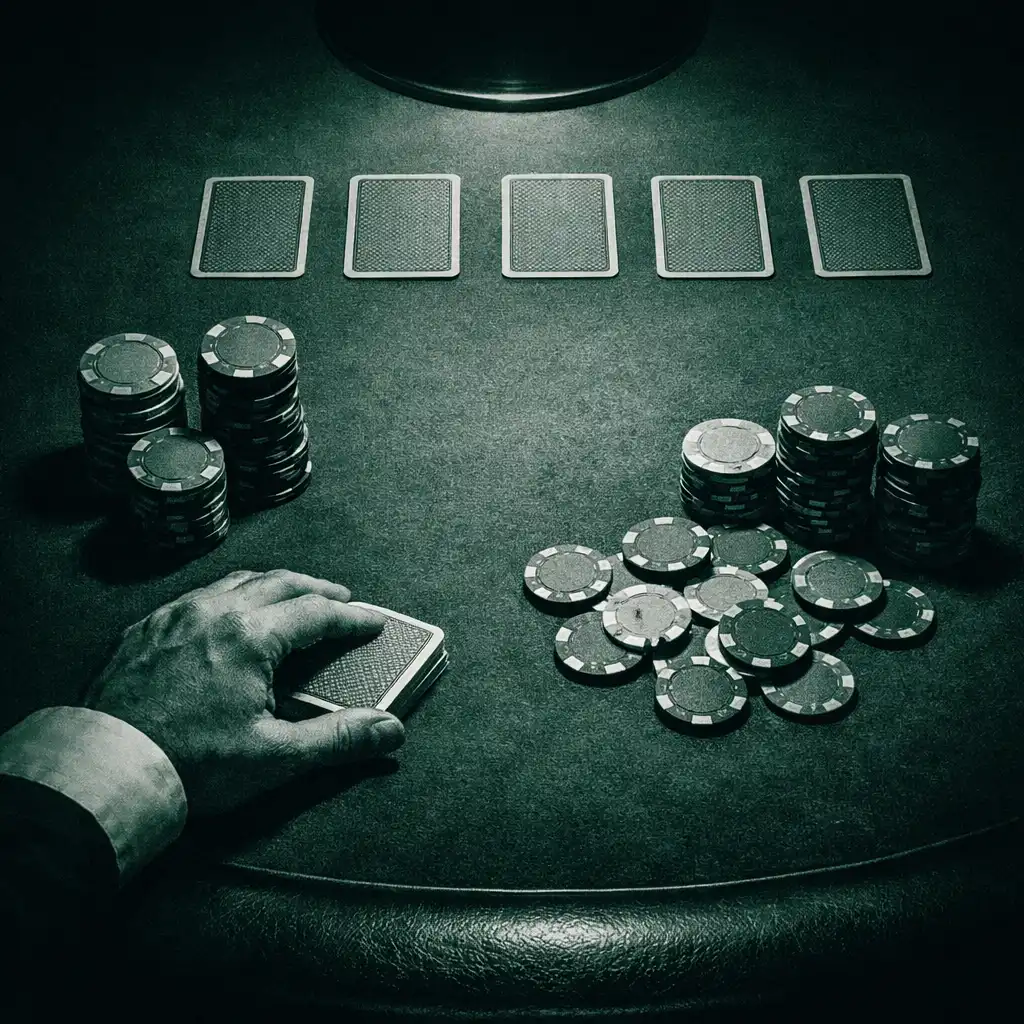 Zbliżenie na stół pokerowy z kartami i żetonami